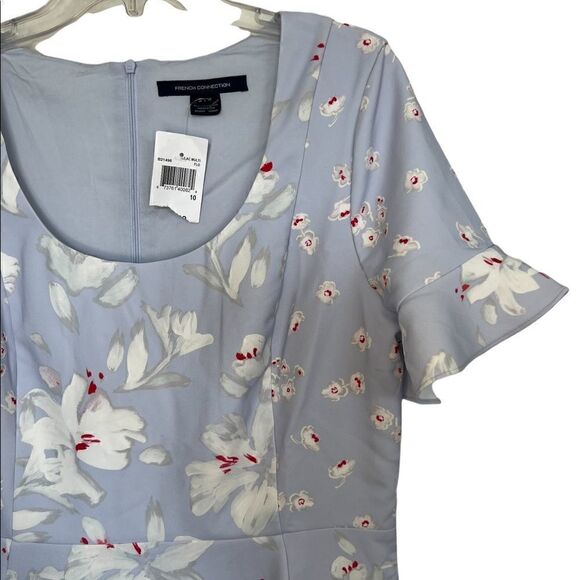 French Connection Light Blue Alba Stretch Floral Dress Size 10 - Picture 6 of 9